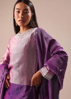 Purple Embroidered Kurta Palazzo Set Suit