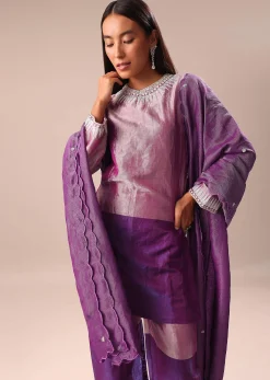 Purple Embroidered Kurta Palazzo Set Suit