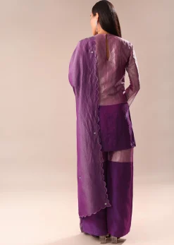 Purple Embroidered Kurta Palazzo Set Suit