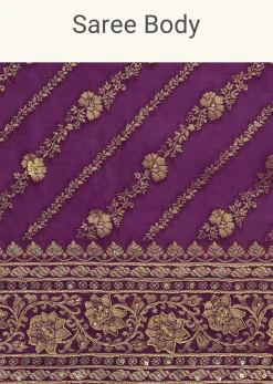 Purple Embroidered Saree With Zardosi And Cutdana Work