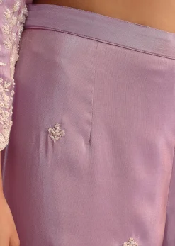 Purple Embroidered Sharara Set With Butti Work On Organza Dupatta
