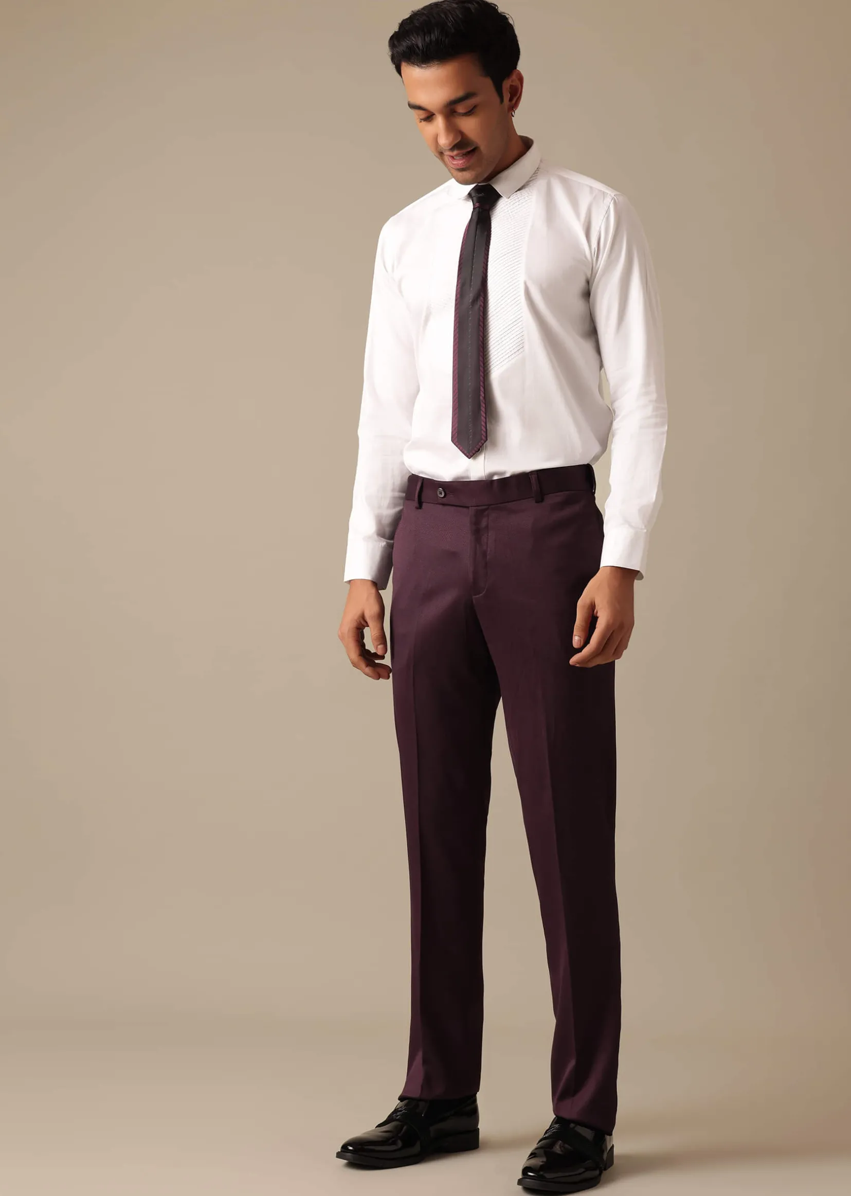 Purple Embroidered Tuxedo Set With Blazer And Pant Set In Terry Rayon