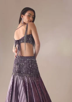 Purple Fish Cut Skirt And Blouse With Heavy Hand Embroidery