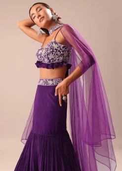 Purple Fishcut Skirt With Embroidered Blouse And Dupatta