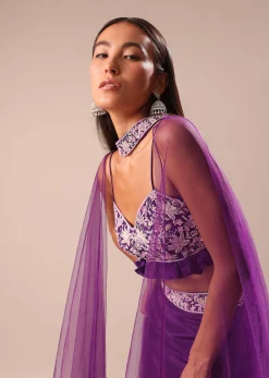 Purple Fishcut Skirt With Embroidered Blouse And Dupatta