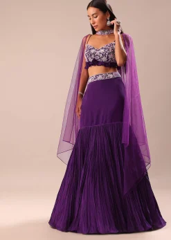 Purple Fishcut Skirt With Embroidered Blouse And Dupatta