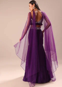 Purple Fishcut Skirt With Embroidered Blouse And Dupatta