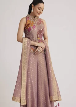 Purple Floral Embroidered Palazzo Set