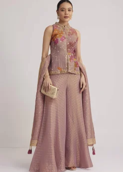 Purple Floral Embroidered Palazzo Set