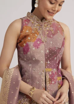 Purple Floral Embroidered Palazzo Set