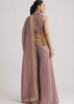 Purple Floral Embroidered Palazzo Set