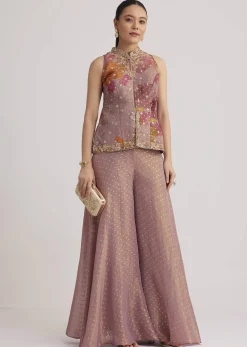 Purple Floral Embroidered Palazzo Set