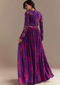 Purple Georgette Floral Printed Lehenga Set