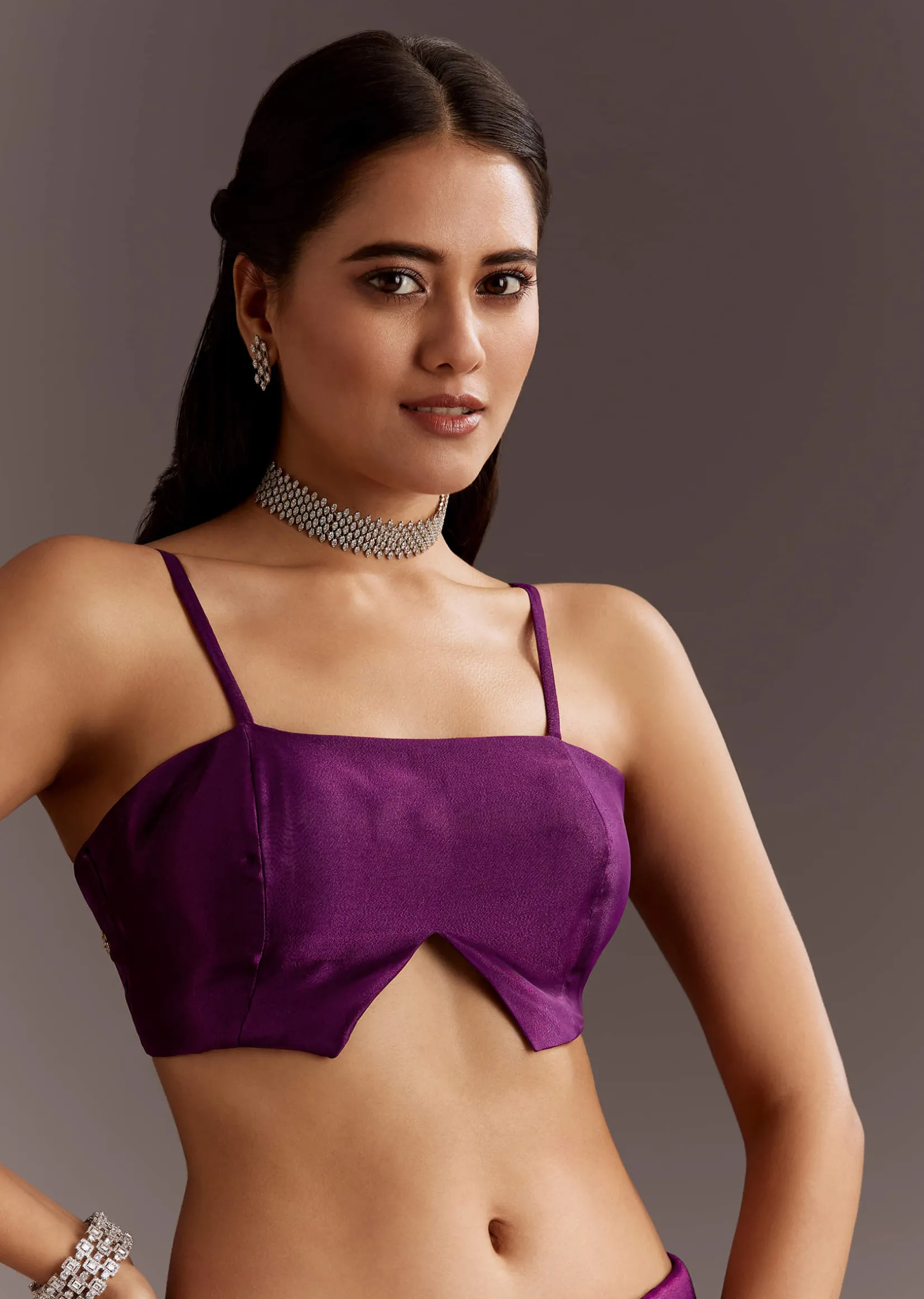 Purple Glass Tissue Saree With Cutdana And Sequins Scallop Border