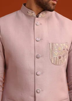 Purple Hand Embroidered Jacket And Kurta Set