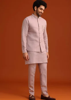 Purple Hand Embroidered Jacket And Kurta Set