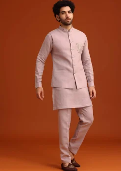 Purple Hand Embroidered Jacket And Kurta Set