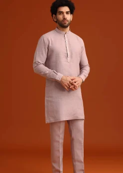 Purple Hand Embroidered Jacket And Kurta Set