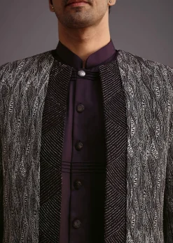 Purple Hand Work Jacket Kurta Set