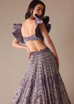Purple Heavy Geometric Bridal Lehenga With Fancy Sleeves