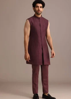 Purple Jacquard Indo Western Set With Zardozi Embroidery