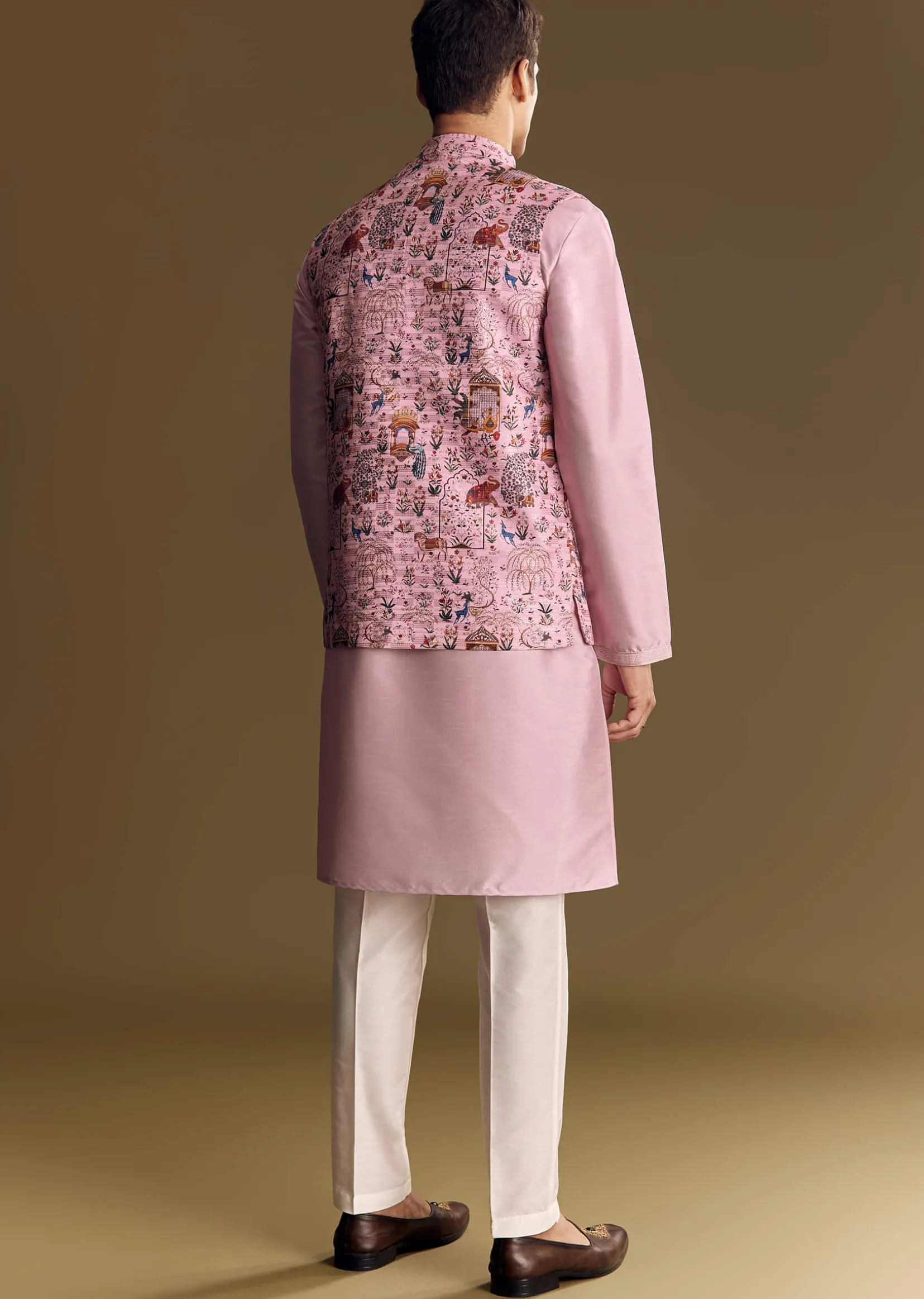 Purple Jacquard Jacket Kurta Set With Subtle Animal Motif