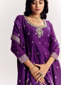 Purple Jacquard Silk Anarkali Dupatta Suit With Traditional Weave