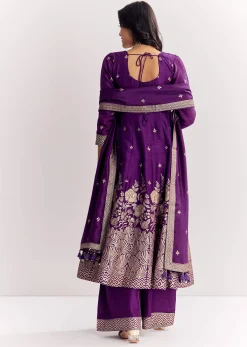 Purple Jacquard Silk Anarkali Dupatta Suit With Traditional Weave