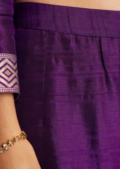 Purple Jacquard Silk Anarkali Dupatta Suit With Traditional Weave