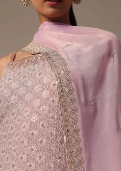 Purple Kurta Palazzo Set With Dupatta In Zari Work
