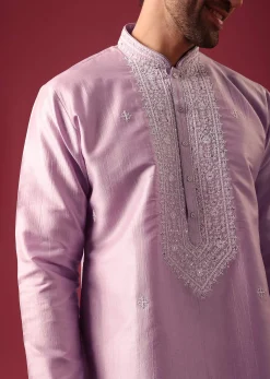 Purple Kurta Set In Silk with Sequin Work
