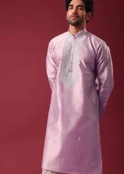 Purple Kurta Set In Silk with Sequin Work