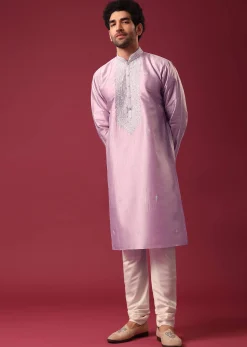 Purple Kurta Set In Silk with Sequin Work