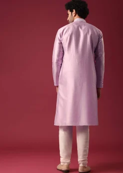 Purple Kurta Set In Silk with Sequin Work