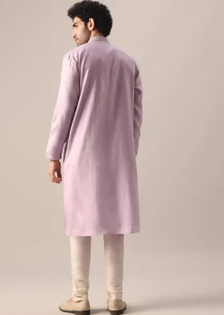 Purple Kurta With Churidar In Art Silk With Mirror Embellishments