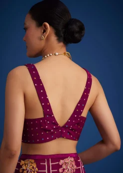 Purple Leaf woven Saree With Linear Pattern Accents