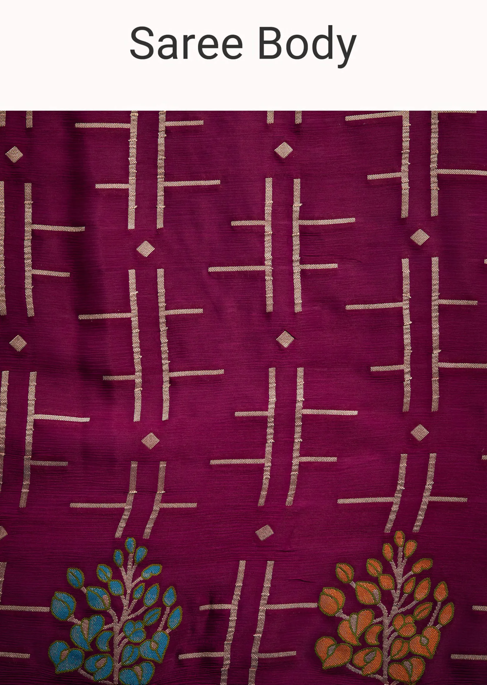 Purple Leaf woven Saree With Linear Pattern Accents