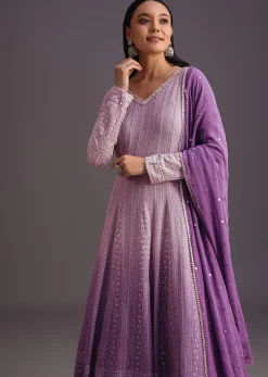 Purple Lucknowi Anarkali With Sequin Work Dupatta