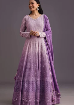 Purple Lucknowi Anarkali With Sequin Work Dupatta