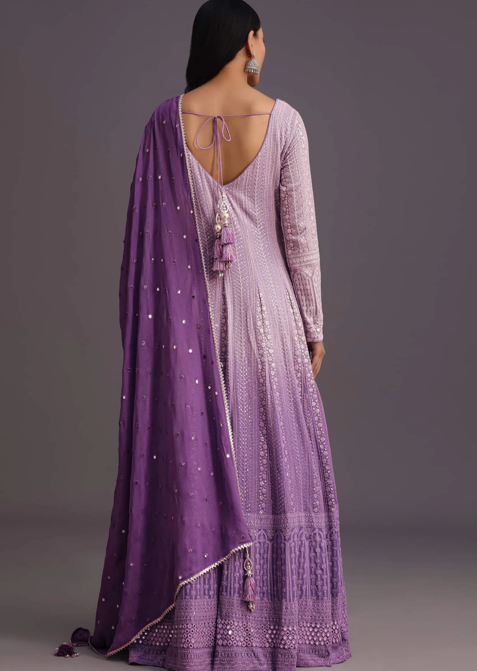 Purple Lucknowi Anarkali With Sequin Work Dupatta