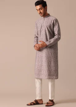 Purple Muslin Silk Kurta And Pant Set