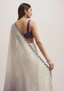 Purple Ombre Sequins Saree With Scallop Border