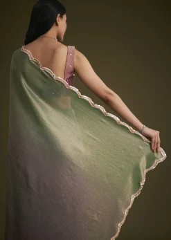 Purple Ombre Tissue Saree With Scallop Border