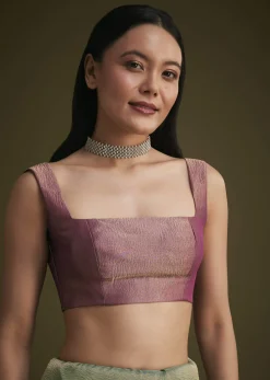 Purple Ombre Tissue Saree With Scallop Border