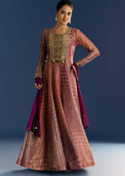 Purple Organza Bandhani Anarkali Suit With Dupatta
