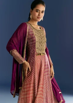 Purple Organza Bandhani Anarkali Suit With Dupatta