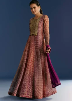 Purple Organza Bandhani Anarkali Suit With Dupatta