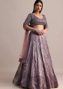 Purple Organza Bridal Lehenga With Embroidered Blouse And Net Dupatta