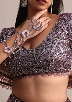 Purple Organza Bridal Lehenga With Embroidered Blouse And Net Dupatta
