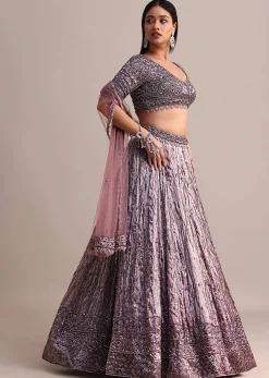 Purple Organza Bridal Lehenga With Embroidered Blouse And Net Dupatta